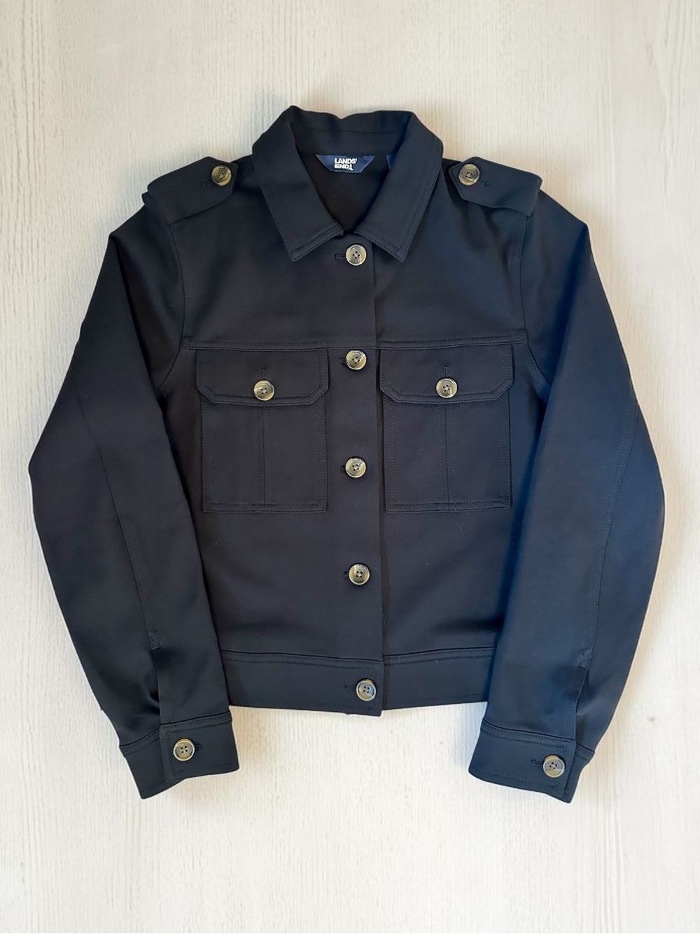 Lands' End Black Military-Style Button Shacket Woman Size S